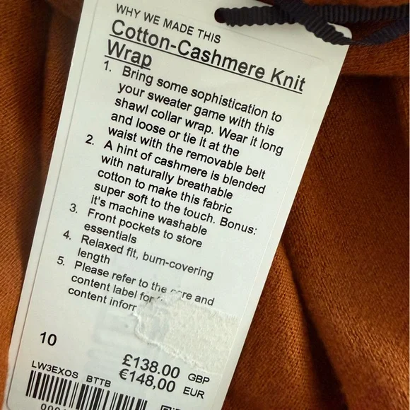 Lululemon Cotton Cashmere Knit Wrap Cardigan Sweater NWT Size 10 - Picture 6 of 7